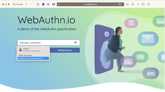 Macbook Pro/Mac OS/Safariの場合:Macbook Proでは、このサービスのパスキーが見つからず、代替手段を提示しており、この場合はiPhoneなど近くにあるデバイスから行うことになります。