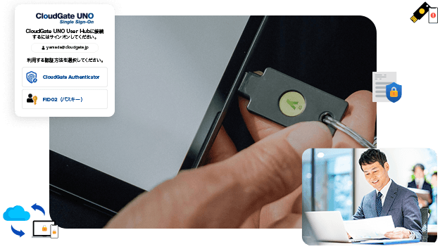 Windowsへの二要素認証ソリューション - PCログインからクラウドまで、セキュリティキー 1本で実現する強固な二要素認証 | YubiPlus x CloudGate UNO