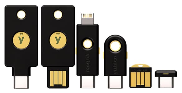 セキュリティキーYubiKeyの代表的なラインナップ
